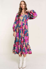 Load image into Gallery viewer, Multicolour Floral Print Square Neck Ruffled High Waist Dress