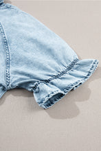 Load image into Gallery viewer, Medium Grey Mineral Wash Ruffled Short Sleeve Buttoned Denim Dress