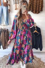 Load image into Gallery viewer, Multicolour Floral Print Square Neck Ruffled High Waist Dress