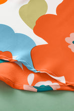 Load image into Gallery viewer, Orange Floral Notched V Neck Ruffled Sleeve Blouse