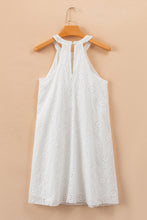 Cargar imagen en el visor de la galería, White Boho Eyelet Pattern Halter Neck Sleeveless Dress