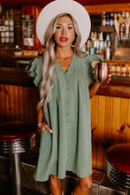 Cargar imagen en el visor de la galería, Mist Green Ruffle Sleeve V Neck Frilled Shift Dress