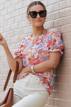 Load image into Gallery viewer, Multicolor Mix Floral Pattern Bubble Sleeve Blouse