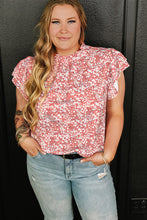 Load image into Gallery viewer, Pink Plus Size Floral Print Ruffled Sleeve Frilled Neck Blouse