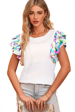 Cargar imagen en el visor de la galería, White Voluminous Printed Puff Sleeve Textured Top