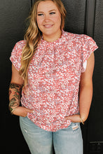 Load image into Gallery viewer, Pink Plus Size Floral Print Ruffled Sleeve Frilled Neck Blouse
