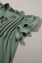 Cargar imagen en el visor de la galería, Mist Green Ruffle Sleeve V Neck Frilled Shift Dress
