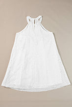 Cargar imagen en el visor de la galería, White Boho Eyelet Pattern Halter Neck Sleeveless Dress