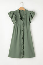 Cargar imagen en el visor de la galería, Mist Green Ruffle Sleeve V Neck Frilled Shift Dress