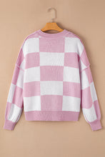 Load image into Gallery viewer, Pink Checkered Bishop Sleeve Sweater