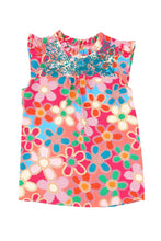 Load image into Gallery viewer, Pink Embroidered Detail Floral Print Ruffle Trim Tank Top