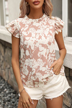 Cargar imagen en el visor de la galería, Khaki Floral Print Ruffle Short Sleeve Blouse