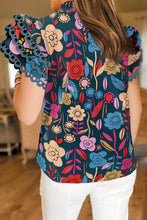 Cargar imagen en el visor de la galería, Green Trimmed Ruffle Sleeve Summer Floral Blouse