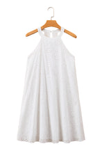 Cargar imagen en el visor de la galería, White Boho Eyelet Pattern Halter Neck Sleeveless Dress