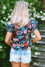 Cargar imagen en el visor de la galería, Green Trimmed Ruffle Sleeve Summer Floral Blouse