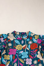 Cargar imagen en el visor de la galería, Green Trimmed Ruffle Sleeve Summer Floral Blouse