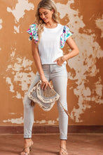 Cargar imagen en el visor de la galería, White Voluminous Printed Puff Sleeve Textured Top
