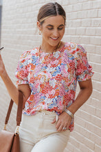 Load image into Gallery viewer, Multicolor Mix Floral Pattern Bubble Sleeve Blouse