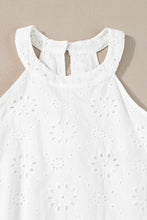 Cargar imagen en el visor de la galería, White Boho Eyelet Pattern Halter Neck Sleeveless Dress
