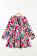 Load image into Gallery viewer, Multicolour Floral Tie Neck Bubble Sleeve Shift Dress