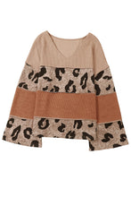 Load image into Gallery viewer, Leopard Colorblock Patchwork V-Neck Loose Sleeve Knit Top