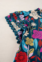 Cargar imagen en el visor de la galería, Green Trimmed Ruffle Sleeve Summer Floral Blouse