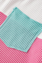 Load image into Gallery viewer, Rose Red Color Block Patch Pocket Corded V Neck Tee