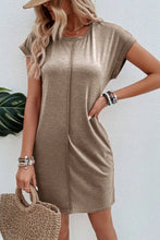 Load image into Gallery viewer, Light French Beige Center Seam Rolled Cuffs T-shirt Dress