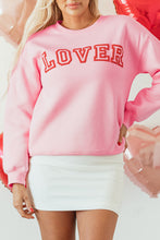 Load image into Gallery viewer, Pink LOVER Puff Print Drop Shoulder Pullover Sweatshirt