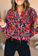 Load image into Gallery viewer, Red Dahlia Abstract Floral Shirred Detail Puff Sleeve Blouse