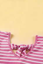 Load image into Gallery viewer, Pink Stripe Butterfly Sleeve V Neck Hollowed Knot Back T Shirt