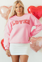 Load image into Gallery viewer, Pink LOVER Puff Print Drop Shoulder Pullover Sweatshirt