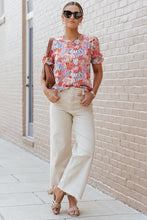 Load image into Gallery viewer, Multicolor Mix Floral Pattern Bubble Sleeve Blouse
