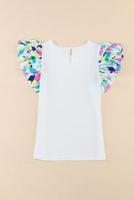 Cargar imagen en el visor de la galería, White Voluminous Printed Puff Sleeve Textured Top