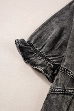 Load image into Gallery viewer, Medium Grey Mineral Wash Ruffled Short Sleeve Buttoned Denim Dress