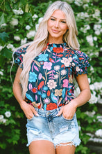 Cargar imagen en el visor de la galería, Green Trimmed Ruffle Sleeve Summer Floral Blouse
