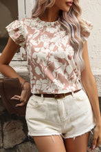 Cargar imagen en el visor de la galería, Khaki Floral Print Ruffle Short Sleeve Blouse