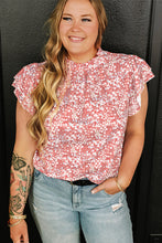 Load image into Gallery viewer, Pink Plus Size Floral Print Ruffled Sleeve Frilled Neck Blouse