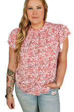 Load image into Gallery viewer, Pink Plus Size Floral Print Ruffled Sleeve Frilled Neck Blouse