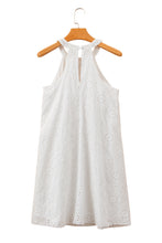 Cargar imagen en el visor de la galería, White Boho Eyelet Pattern Halter Neck Sleeveless Dress