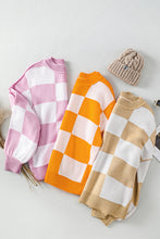 Load image into Gallery viewer, Pink Checkered Bishop Sleeve Sweater