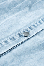 Load image into Gallery viewer, Medium Grey Mineral Wash Ruffled Short Sleeve Buttoned Denim Dress