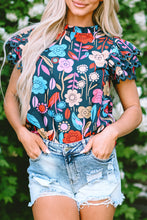 Cargar imagen en el visor de la galería, Green Trimmed Ruffle Sleeve Summer Floral Blouse