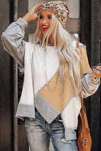 Load image into Gallery viewer, Light French Beige Colorblock Stitching Irregular Hem Long Sleeve Top