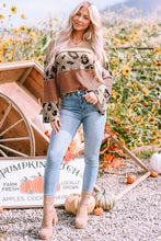 Load image into Gallery viewer, Leopard Colorblock Patchwork V-Neck Loose Sleeve Knit Top