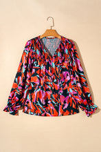 Load image into Gallery viewer, Red Dahlia Abstract Floral Shirred Detail Puff Sleeve Blouse
