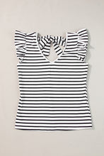 Load image into Gallery viewer, Pink Stripe Butterfly Sleeve V Neck Hollowed Knot Back T Shirt