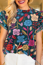 Cargar imagen en el visor de la galería, Green Trimmed Ruffle Sleeve Summer Floral Blouse