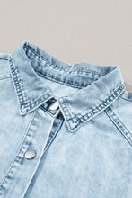 Load image into Gallery viewer, Medium Grey Mineral Wash Ruffled Short Sleeve Buttoned Denim Dress