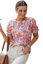 Load image into Gallery viewer, Multicolor Mix Floral Pattern Bubble Sleeve Blouse